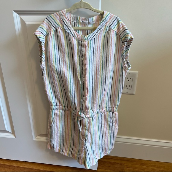 GAP Short Sleeve Button Front Rainbow Stripe Romper Girls M - Picture 1 of 2
